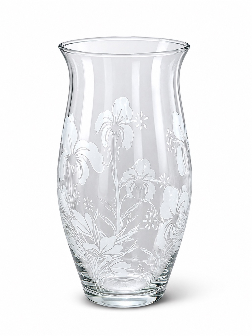 Vintage Pasabahce Glass Etched Vase Made in Turkey Iris Flowers - Picture 4 of 5